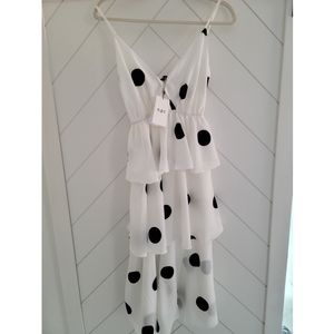 White polka dot midi dress